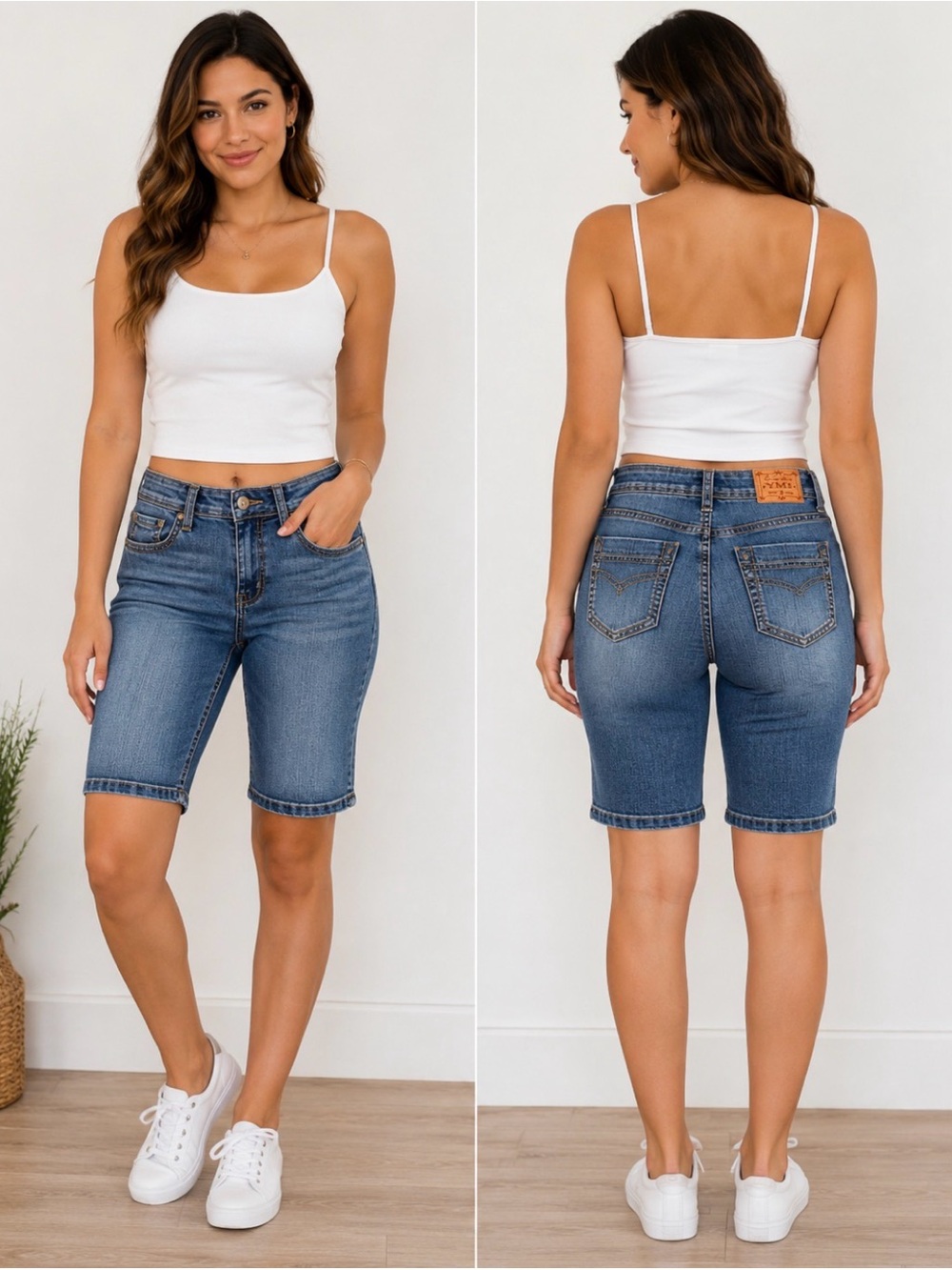 YMI Mid-Rise Denim Bermuda Shorts - Blue Wash